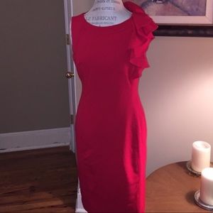 EUC Red Calvin Klein Sleeveless Ruffle Dress